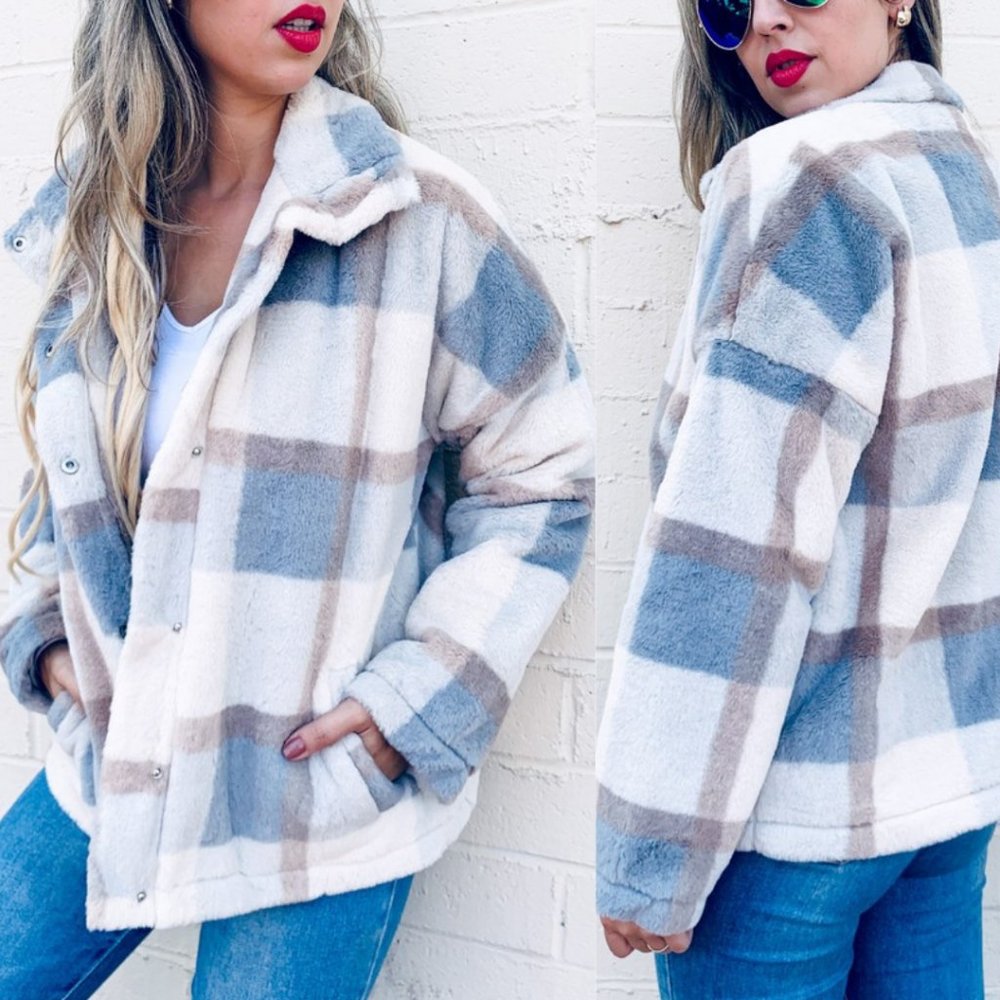 Plaid Button Down Fleece Jacket